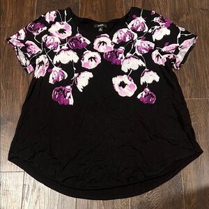 Alfani Black and Purple Floral Short Sleeve Top